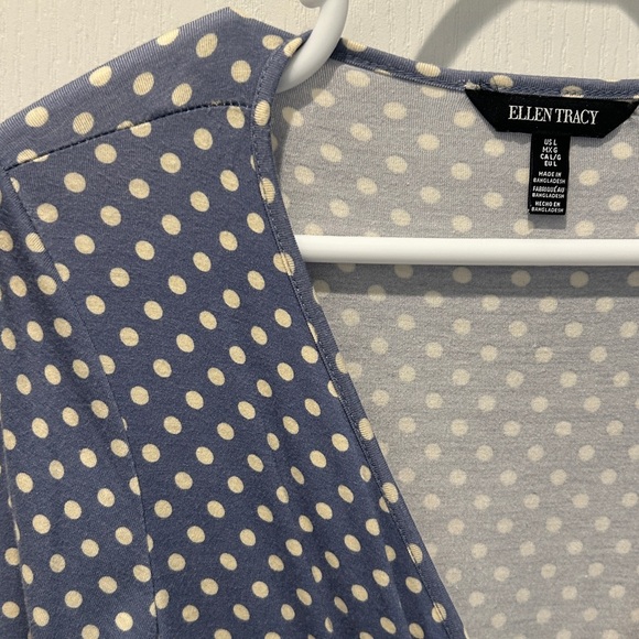 Ellen Tracy Periwinkle Polka Dot Wrap Blouse - Picture 3 of 7